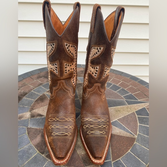 FRYE Daisy Duke Python Brown Leather Cowboy Boots 7M/Used/Great Condition - Picture 10 of 13
